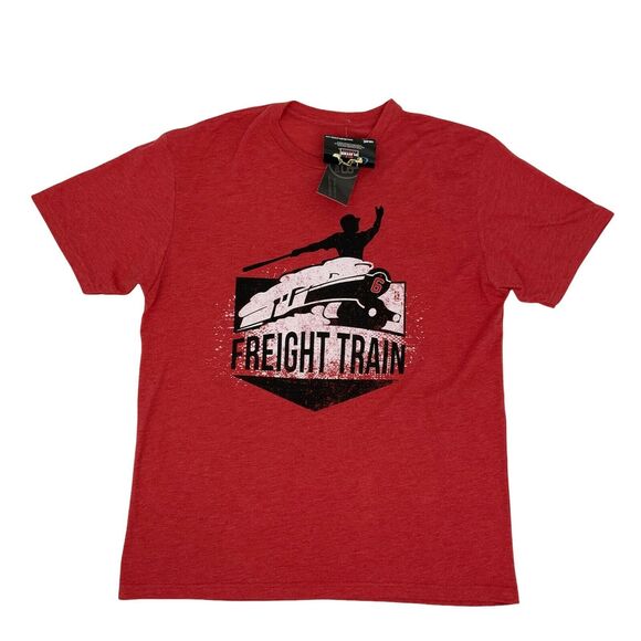 108 Stitches Baseball Freight Train Shirt Men's Size L Poppy Red Tri-Blend New - Picture 1 of 7